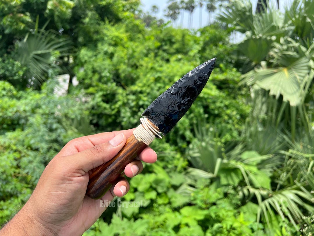 Black Obsidian Arrowhead Knife: Viking Ritual Athame, Thread-wrapped ...