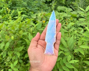 Bulk 3 Pcs Opalite Arrowhead Dagger: Handmade Crystal Glass Ritual Knife