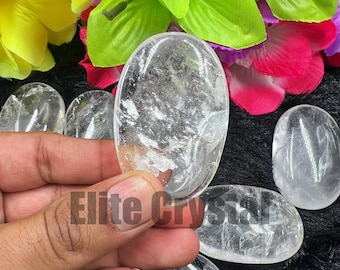 Master Healer Clear Quartz Palm Stones | Clear 1 Pcs Reiki Healing Crystals | Pocket Stone