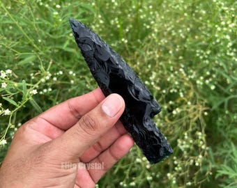 Hand Knapped Black Obsidian Knife | Tribal Arrowhead Ritual Tool