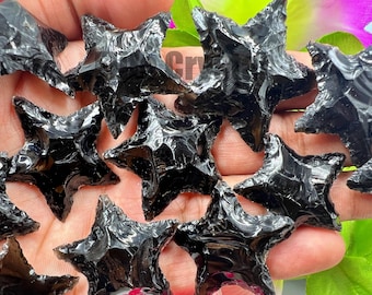 50 Pieces Black Obsidian Star | Obsidian Star Carvings | Obsidian stars in Wholesale | Obsidian stars in Bulk | Crescent Star shaped