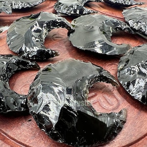 50 Pieces Black Obsidian Moonstone | Black Obsidian Crescent Moon | Carving Healing Crystals | Gemstone Obsidian Moon | Bulk Crystals