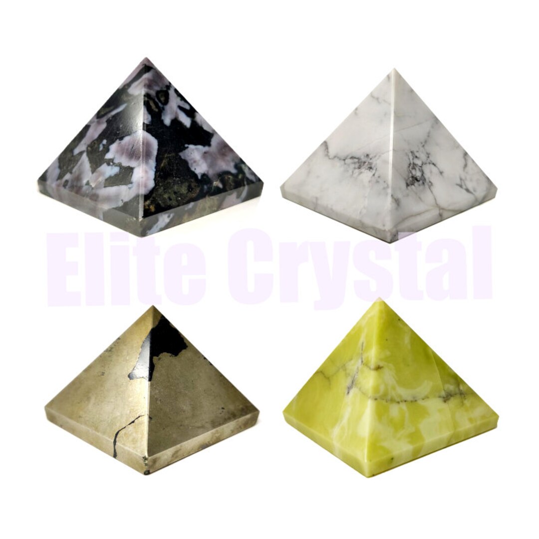Merlinite Pyramid Mystic Merlinite, Pyrite, Howlite, Serpentine Crystal Pyramid Set - Etsy