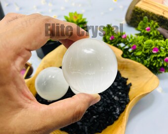 1 Pcs Hand Carved Selenite Crystal Sphere, Healing Meditation Tool