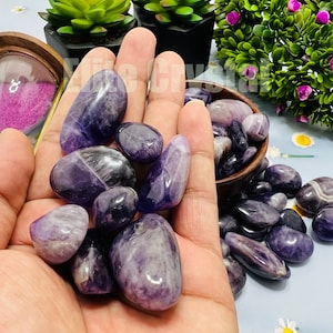 Bulk 1 Kg AMETHYST Tumbles | Chevron Amethyst tumbled Stone | Dream Amethyst Crystal Tumble | Dark Amethyst Third Eye Chakra Crystal