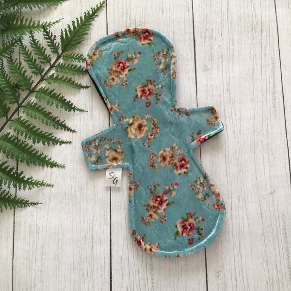 Turquoise floral crushed velvet cloth pads. (Made to order)
