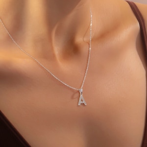Custom Pave Letter Necklace, Initial Diamond Necklace, Dainty Necklace for Her, Personalized Minimal Jewelry, Bridesmaid Gifts, Gift for Her