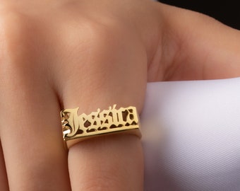 Gothic Name Ring - Stackable Year Ring - Personalized Gothic Name Ring - Custom Name Ring - Birthday Ring -Mothers Gift- Mother&#39;s Day Gifts
