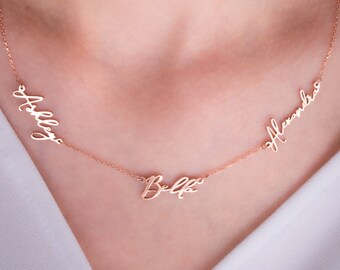 Gold Three Names Necklace - Dainty Triple Name Necklace - Children Names Necklace - Personalized Name Necklace - Mother's Day Gifts