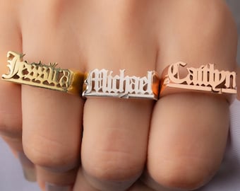 Name Ring , Gothic Name Ring , Old English Name Ring , Dainty Silver Ring , Date Ring , Personalized Name Ring , Mom Gift , Christmas Gift
