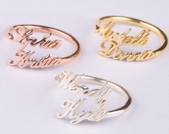 Double Name Ring , Two Name Ring in Sterling Silver , Gold and Rose Gold , Personalized Gift For Mom , Best Friend Gift , Christmas Gift