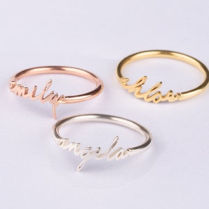 Anillo de nombre de escritura personalizado - Anillo de nombre personalizado - Anillos de nombre apilables - Anillo de nombre de escritura a mano de la madre - Regalo de mamá - Regalos del Día de la Madre
