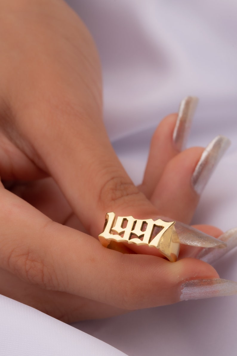 Gothic Date Ring Stackable Year Ring Personalized Date Etsy