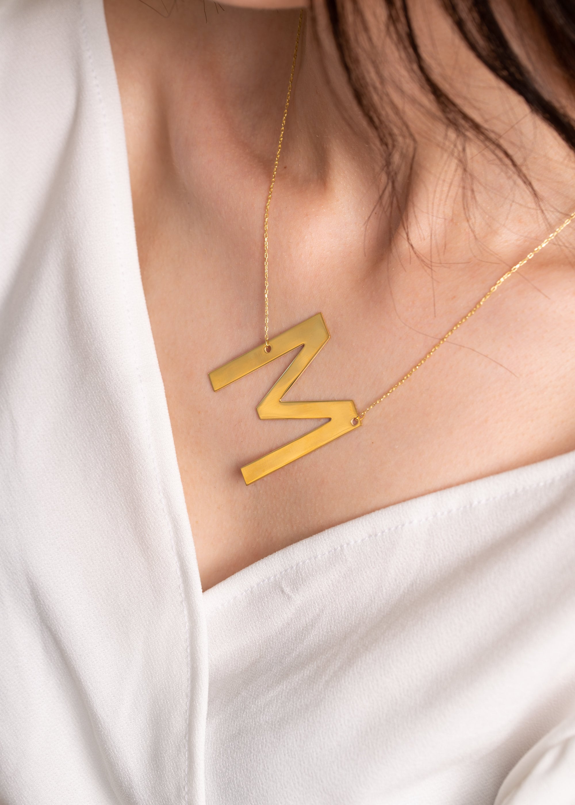 Large initial sideways necklace best sale