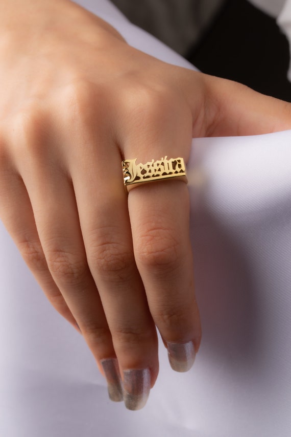Gothic Name Ring Stackable Year Ring Personalized Gothic Name Ring
