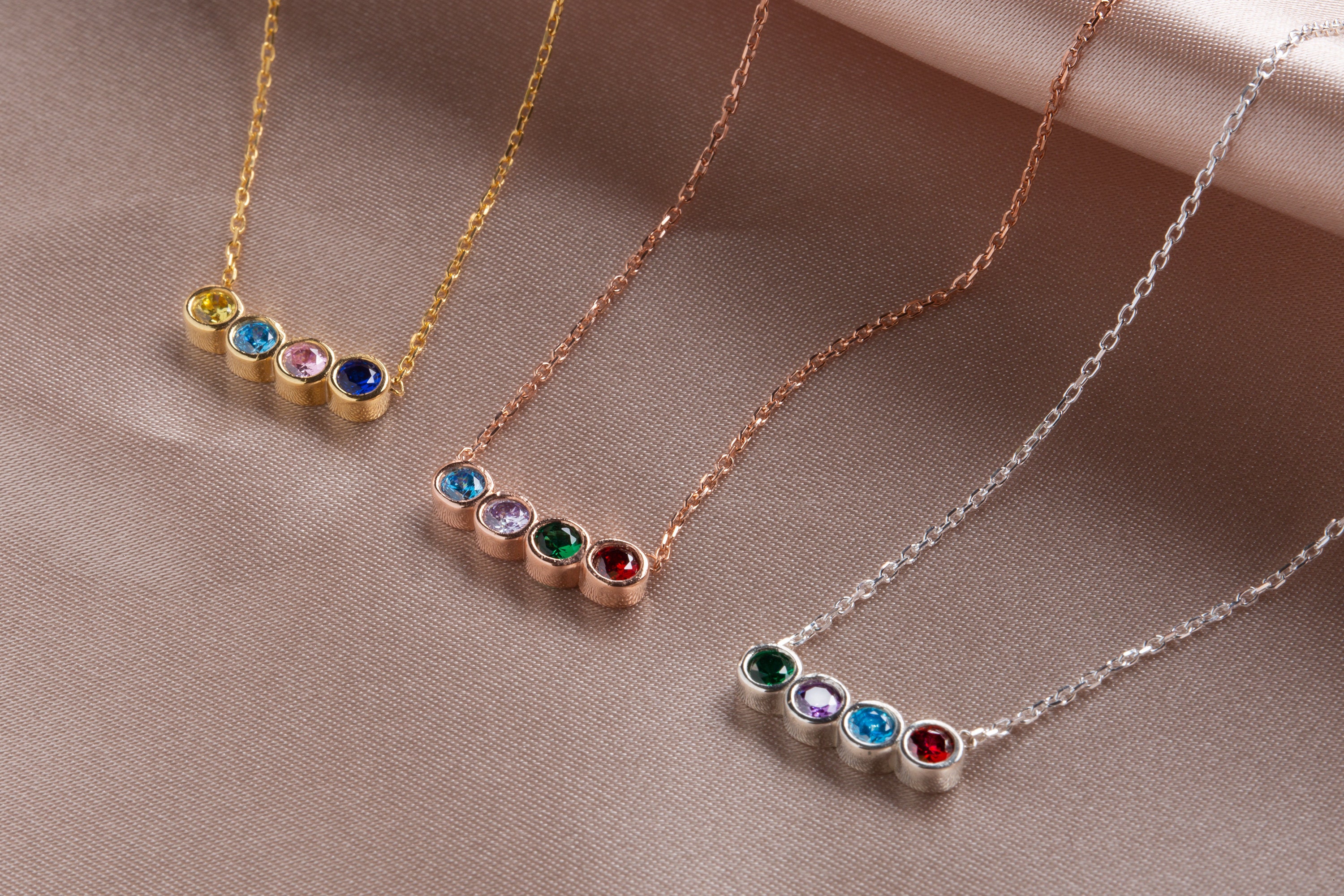 Multiple Horizontal Birthstone Necklace (Gold Plated) - Talisa