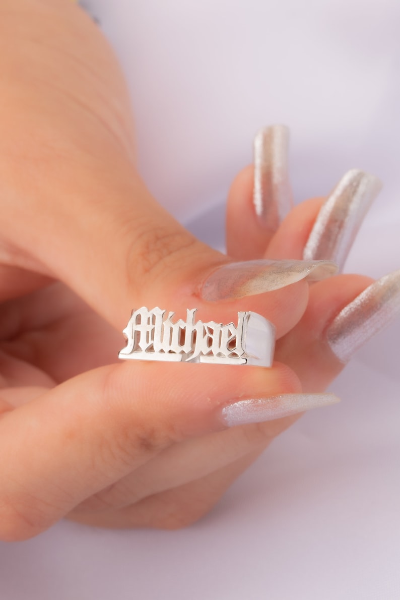 Gothic Name Ring Stackable Year Ring Personalized Gothic Name Ring Custom Name Ring Birthday Ring Mothers Gift Mother's Day Gifts image 6