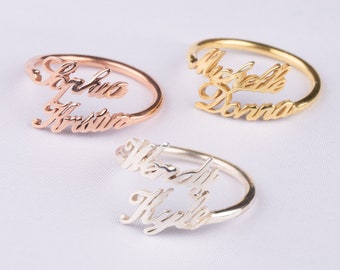 Custom Double Handwriting Name Ring - Personalized Name Ring - Family Name Rings - Mother Name Ring - Gift for Mother - Mother's Day Gifts