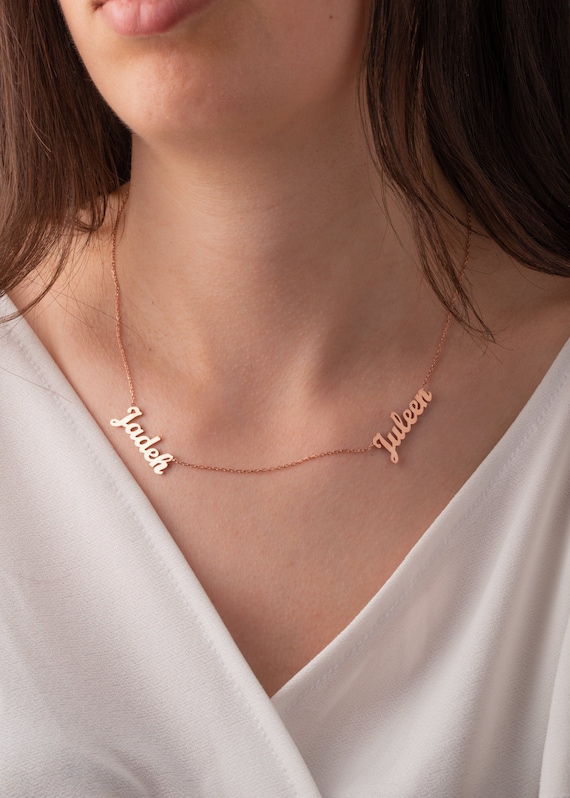 Personalized Name Necklace Double Gold Name Necklace Family