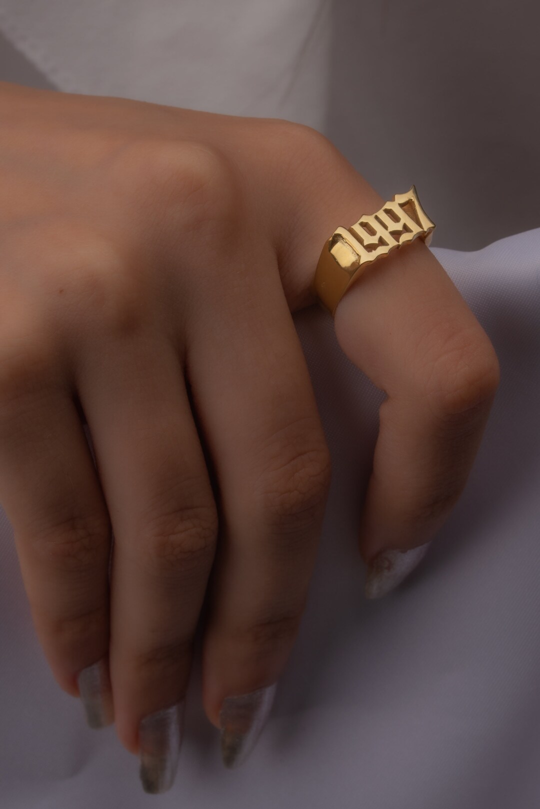 Year Ring Gothic Date Ring - Stackable Year Ring - Personalized Date Ring ...