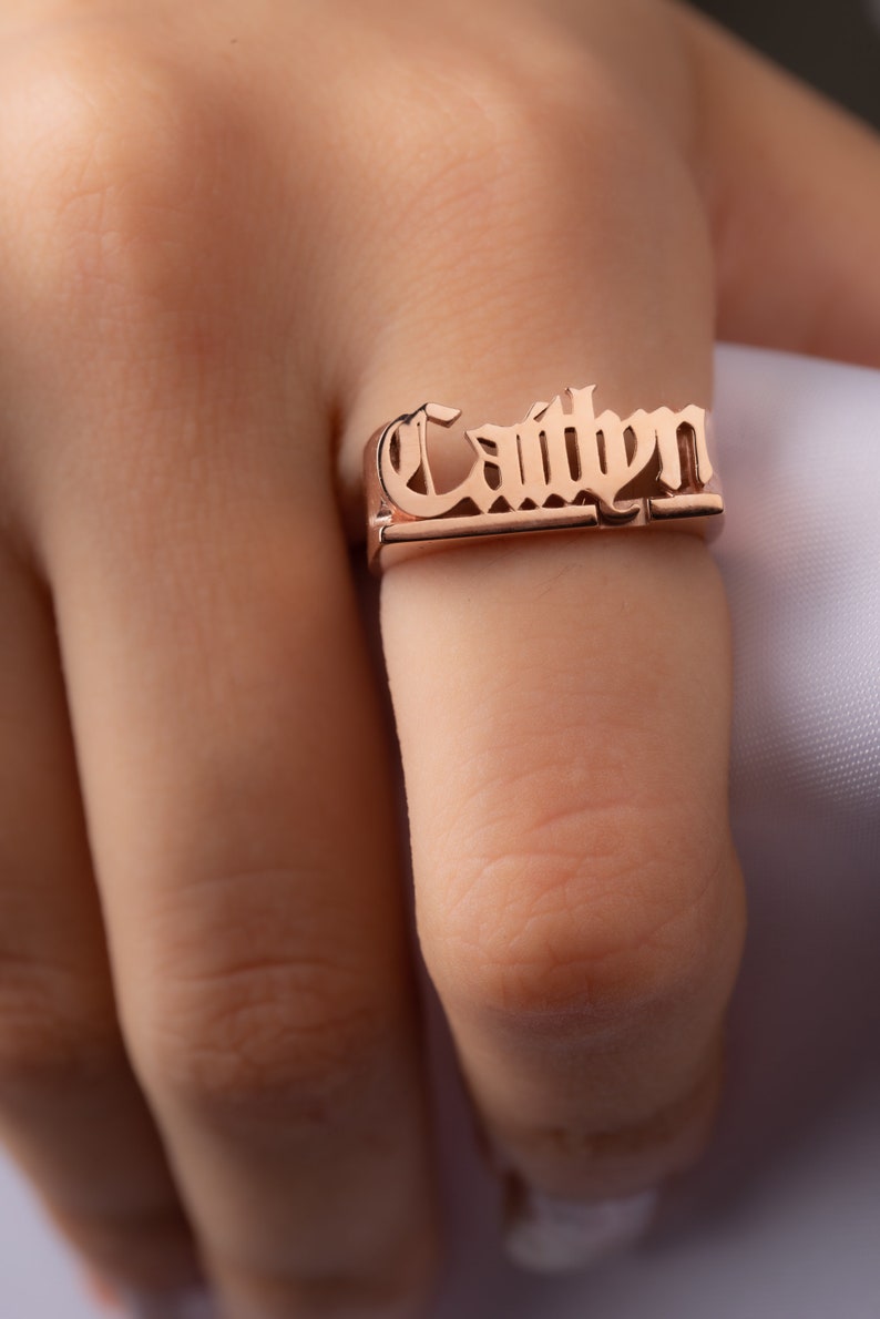 Gothic Name Ring Stackable Year Ring Personalized Gothic Name Ring Custom Name Ring Birthday Ring Mothers Gift Mother's Day Gifts image 3