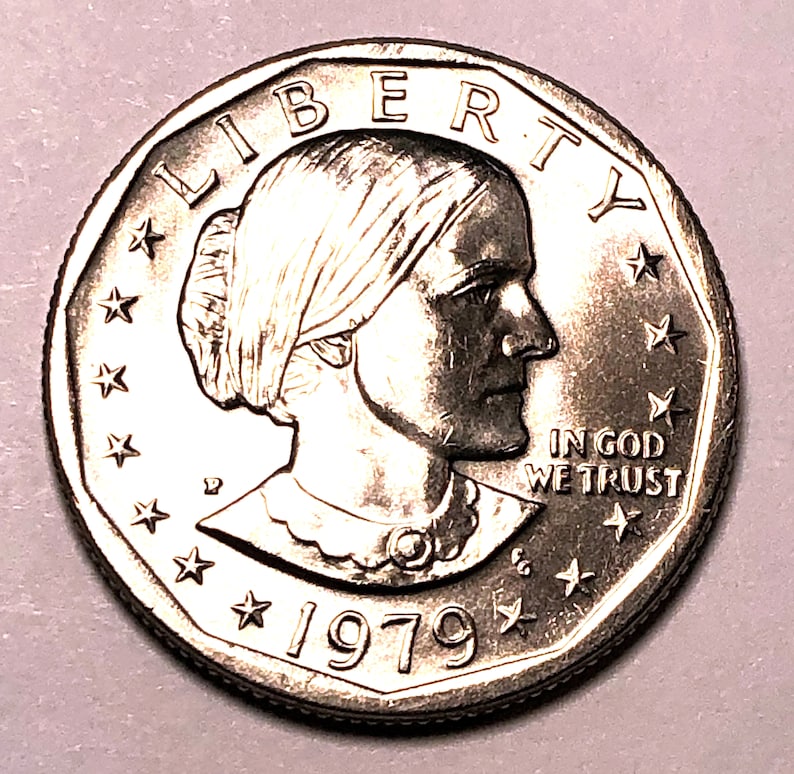 1979 unique Susan B Anthony dollar with wide rim in uncirculated condition. image 1