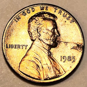 Lincoln Cent RD 1985 avec un important pelliculage à l&#39;avers