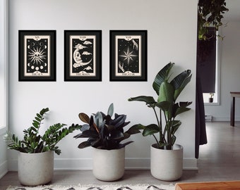 A Lua | A5 A4 Art Print Ilustração Goth Grunge Celestial Witchy Tarot Card Black Home Decor Wall Art