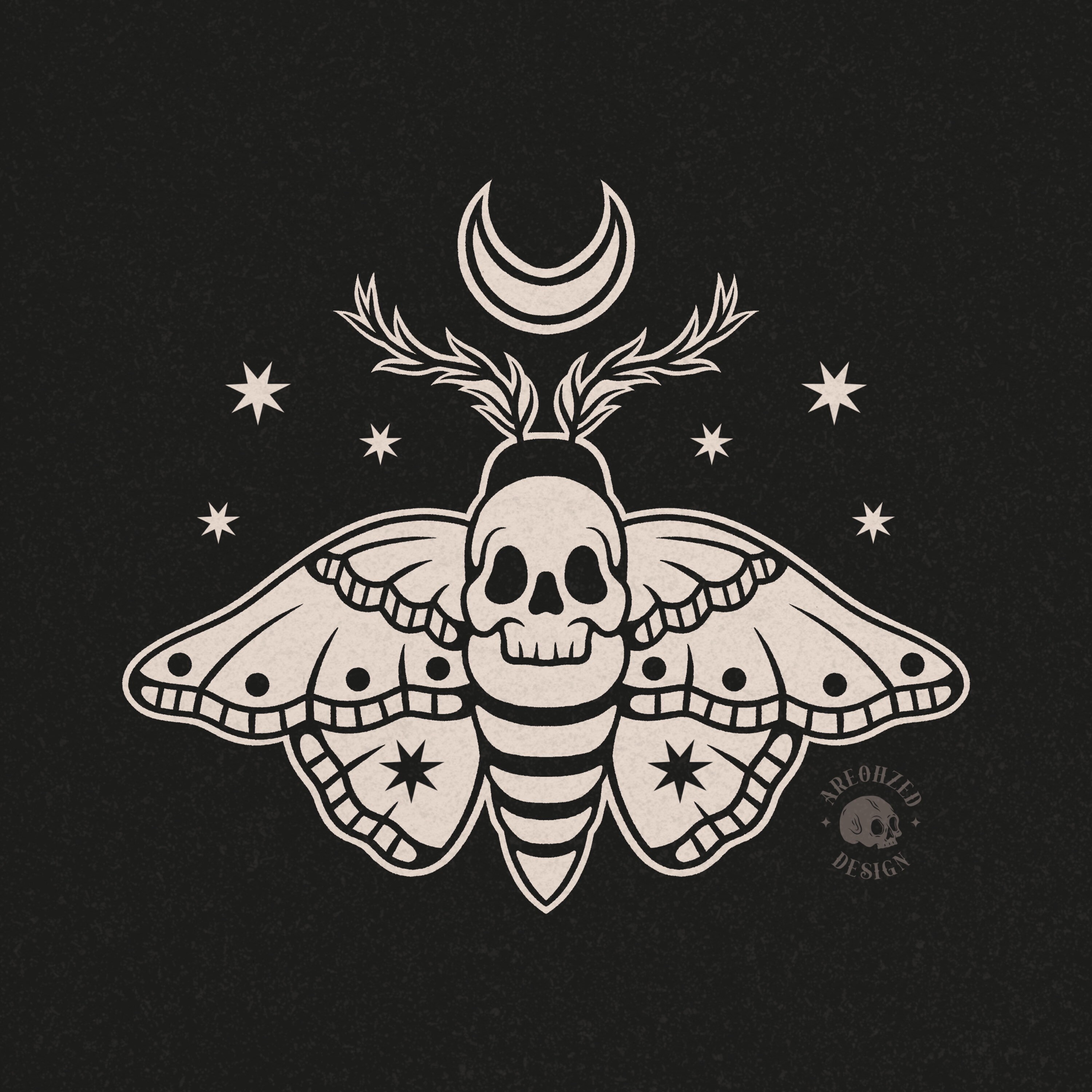 Death Moth | A5 A4 Art Print Illustration Goth Grunge Skull Black Home ...