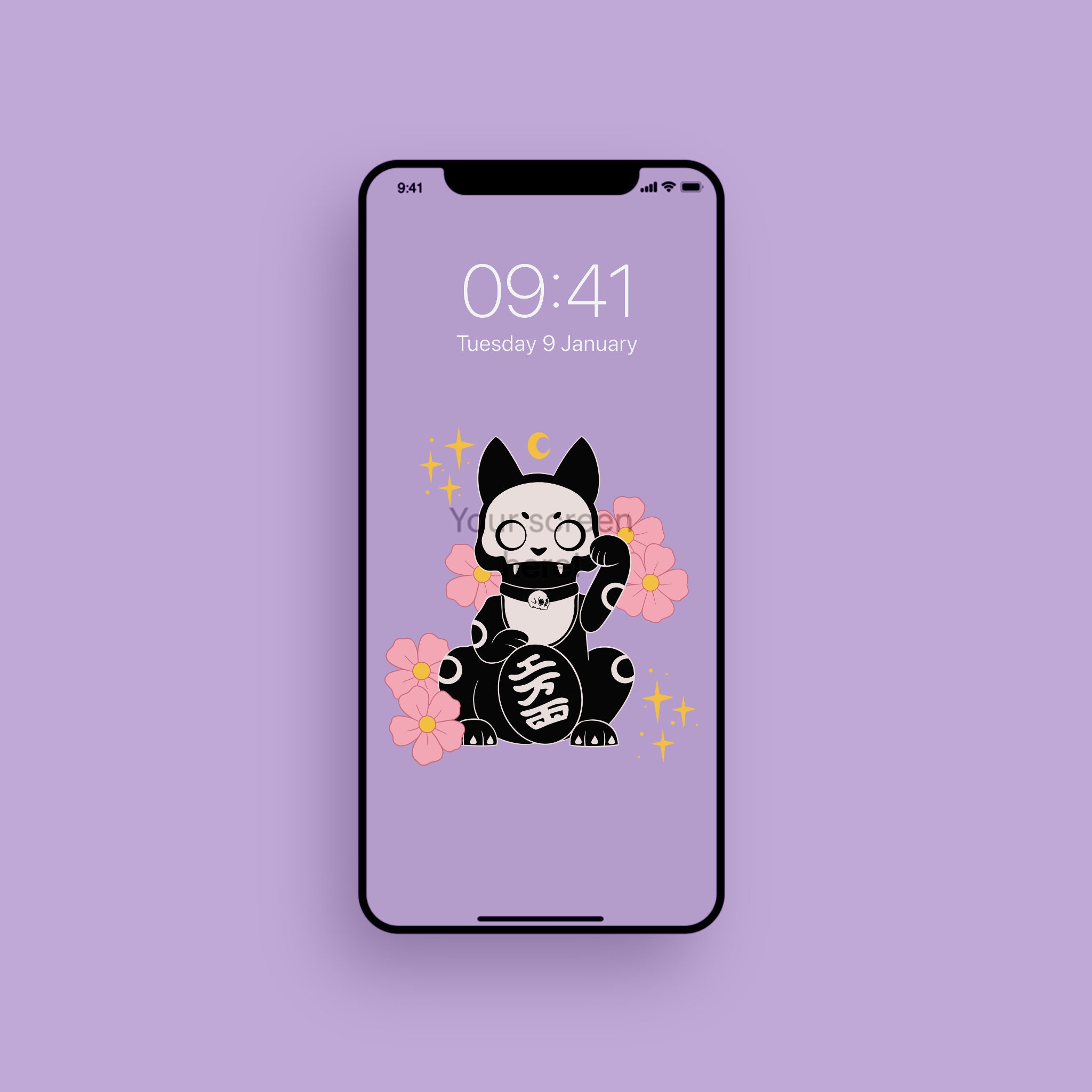 Maneki Neko Phone Wallpaper Background Lock Screen Purple - Etsy