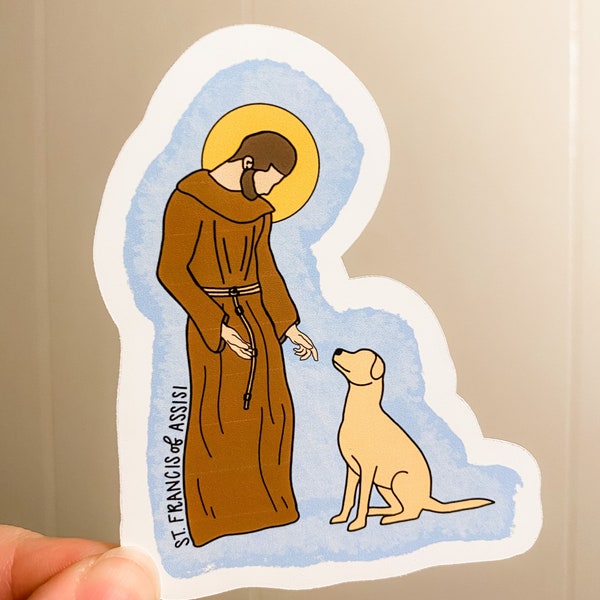 St. Francis of Assisi & Dog Sticker | Catholic Sticker | Animal Lover Dog St. Francis Sticker | Catholic Saint Sticker Decal