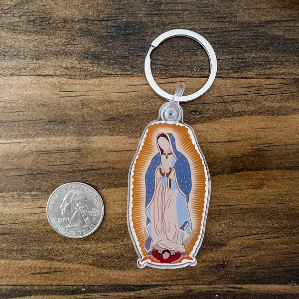 Our Lady of Guadalupe Keychain | Catholic Gift Key Ring | Saint Illustration Key Chain | Blessed Mother Virgin Mary