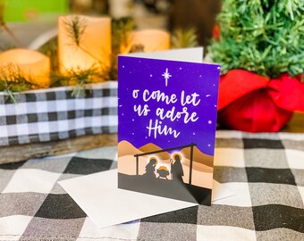 O Come Let Us Adore Him Krippe Weihnachtsgrußkarten 10er Set | Christlich-katholische Weihnachtskrippe illustrierte Weihnachtskarten