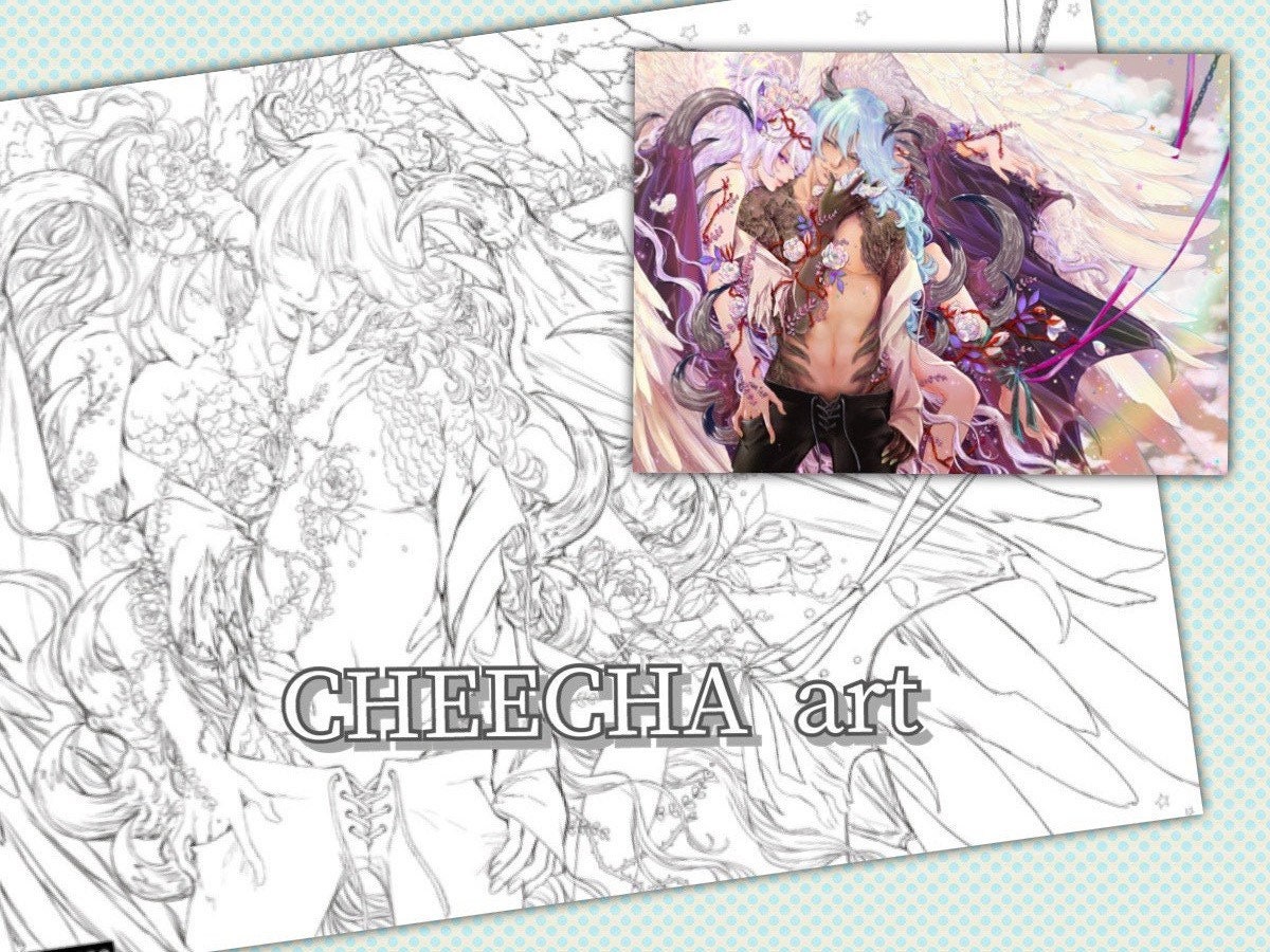 天使と悪魔／オリジナル塗り絵線画 - Etsy 日本