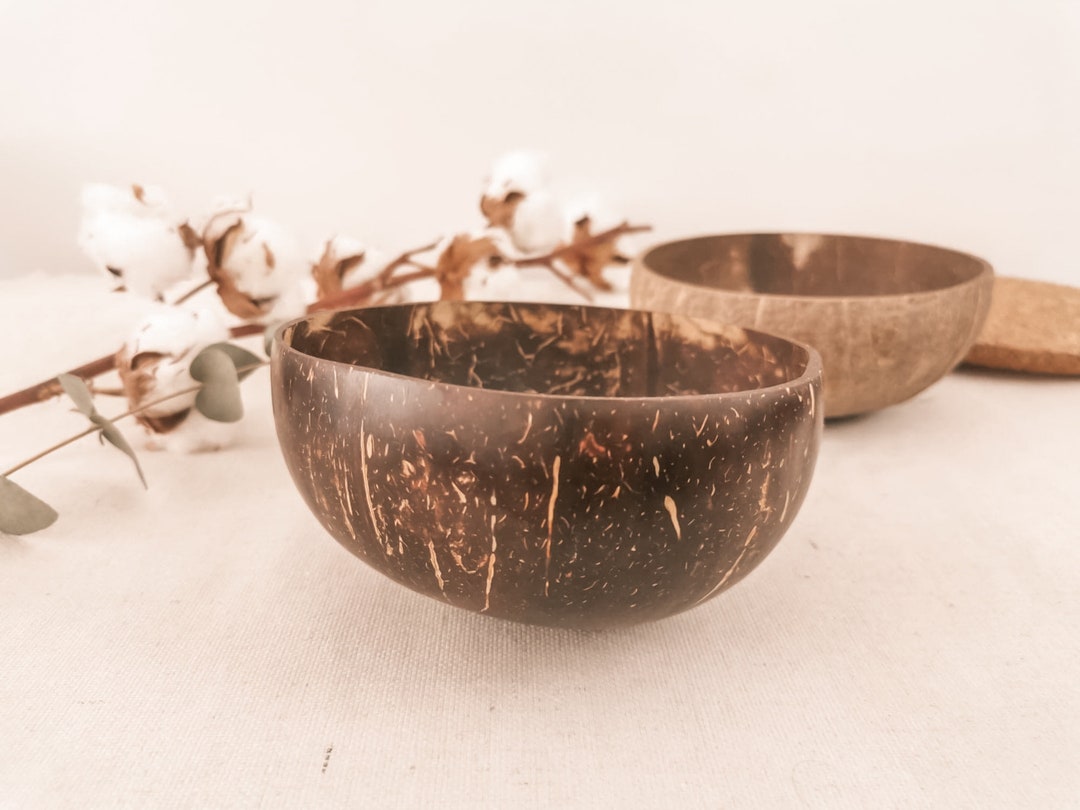 2 Coconut Bowls Set Hand Made Natural Organic Zero Waste Etsy