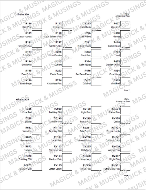 Blank Color Swatch Chart for Ohuhu 320 Oahu Alcohol Markers broad & Fine  Tip 