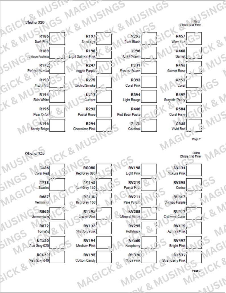 Blank Color Swatch Chart for Ohuhu 320 Oahu Alcohol Markers - Etsy Denmark