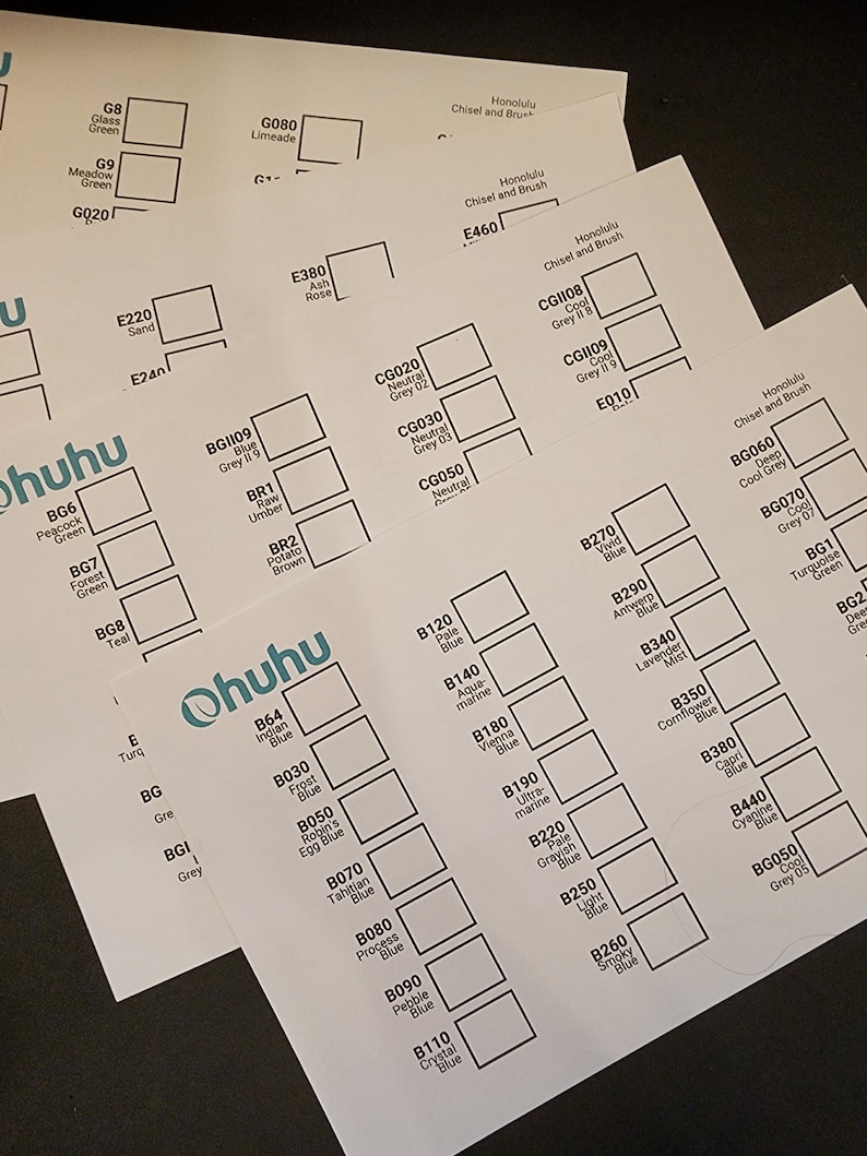 Blank Color Swatch Chart for Ohuhu 320 Honolulu Alcohol Marker Set