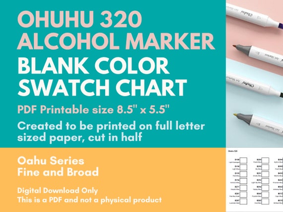 Blank Color Swatch Chart for Ohuhu 320 Oahu Alcohol Markers broad & Fine  Tip (Instant Download) 