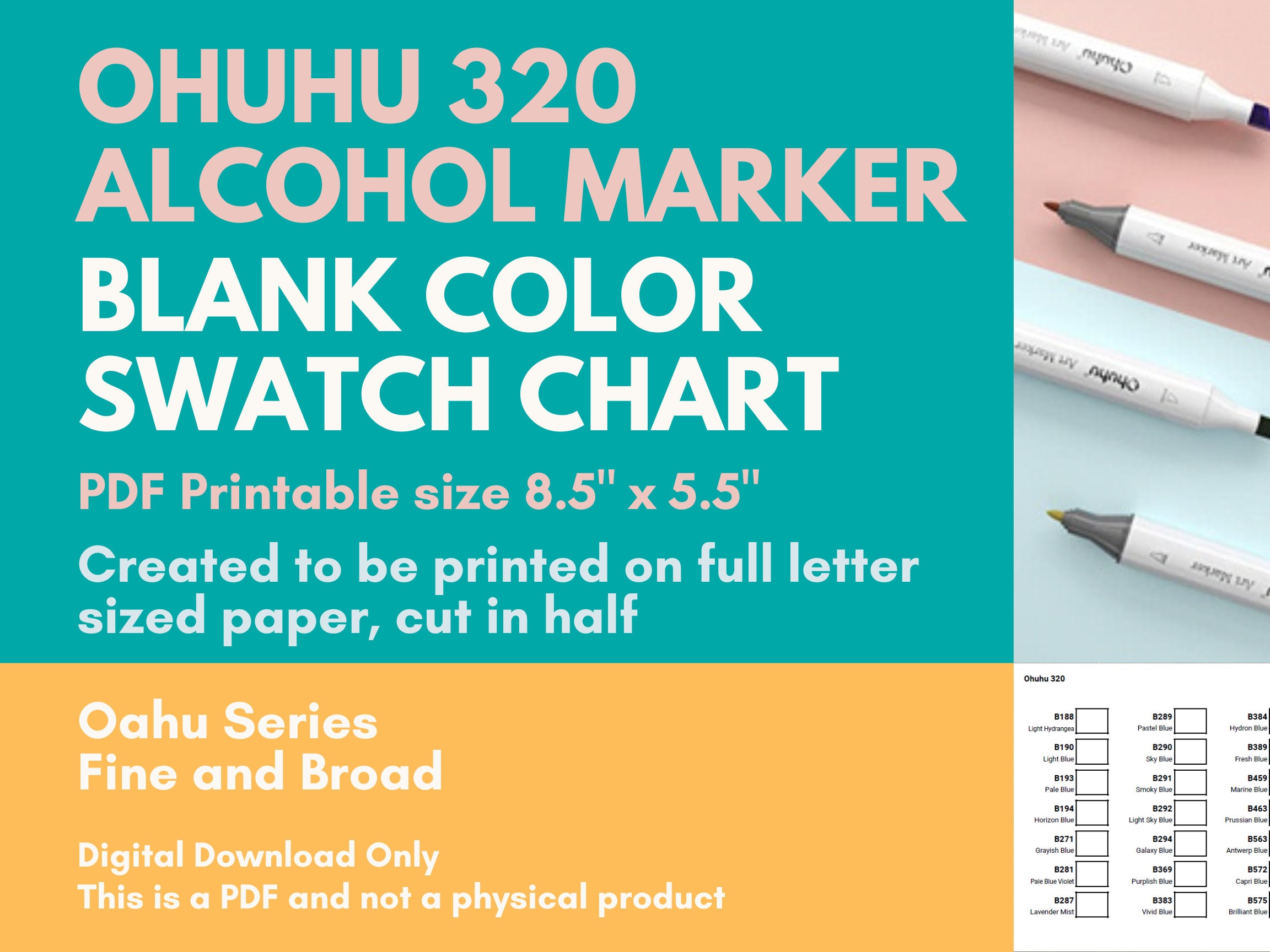 Nuancier de couleur vierge pour marqueurs à alcool Ohuhu 320 Oahu pointe  large et fine -  France