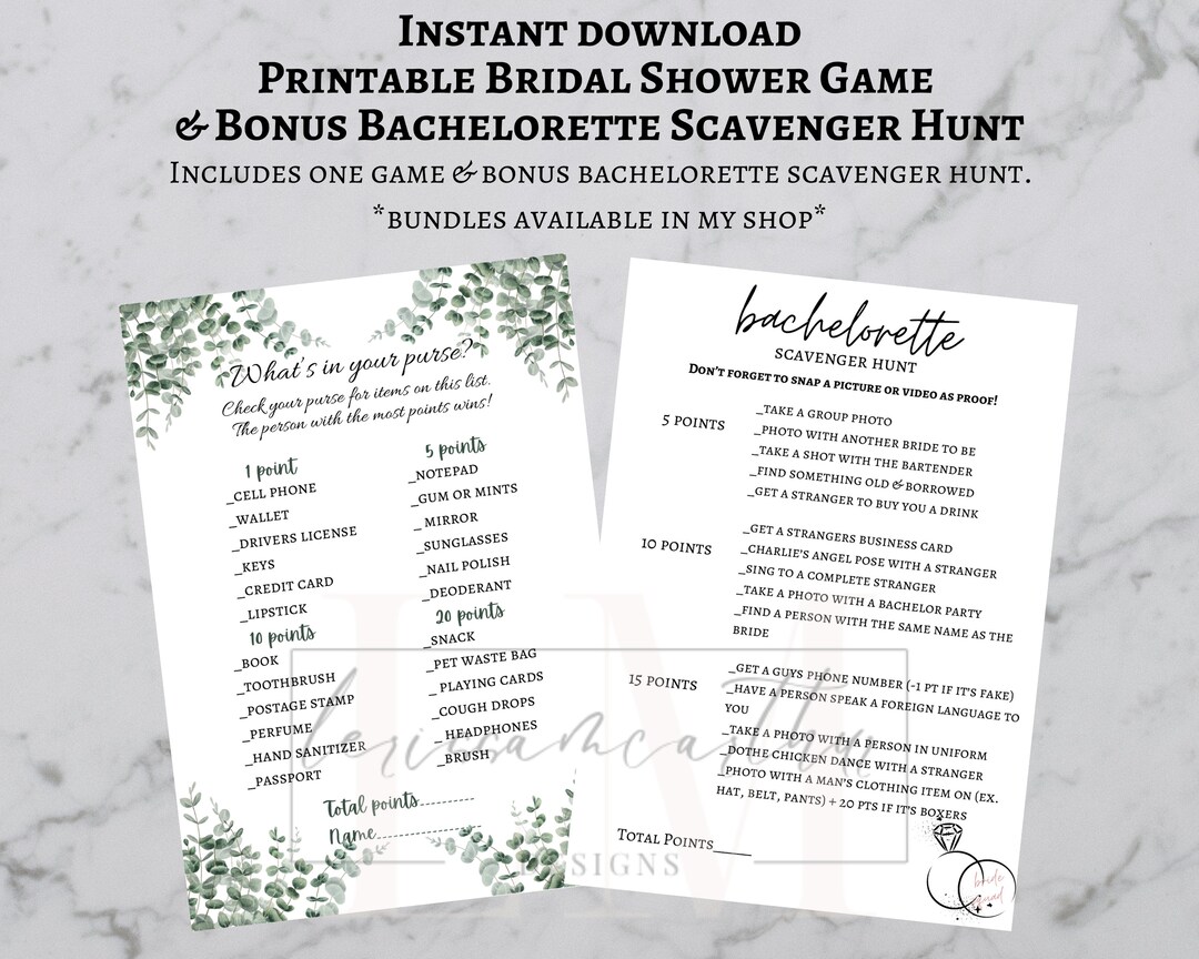 What's in Your Purse Printable Game Bridal Shower Game Instant