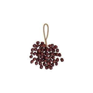 May include: A decorative cluster of dark brown beads, resembling grapes, with a natural fiber loop for hanging. The beads are oval-shaped and tightly clustered, creating a textured appearance. The background is plain white.