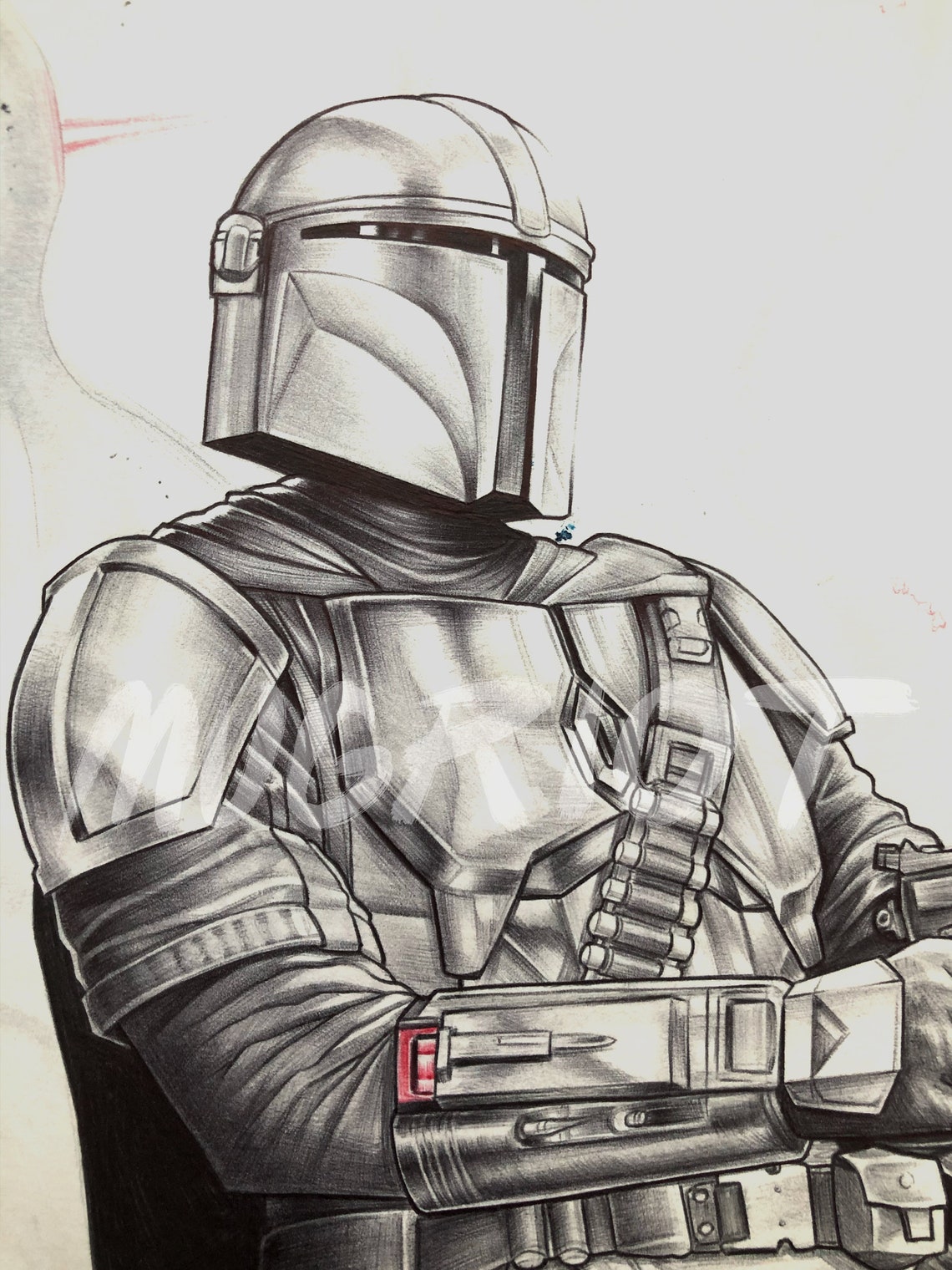 Mandolorian and Baby Yoda Ballpoint Pen Drawing fan Art Print Etsy