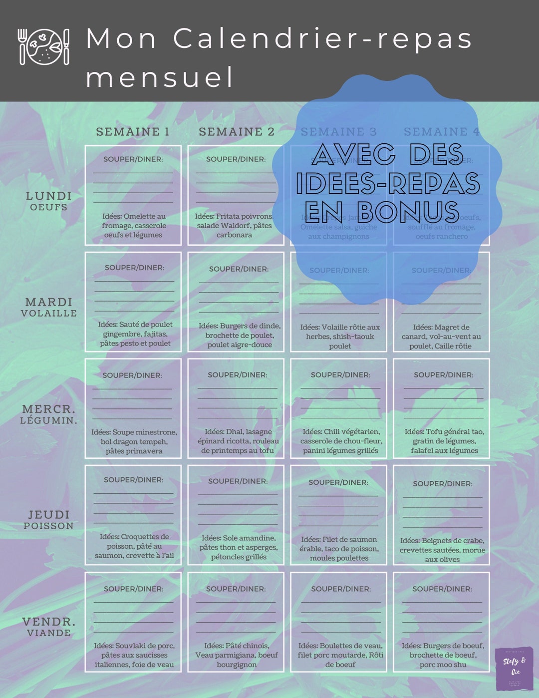 Digital Monthly Meal Planning Poster - Etsy