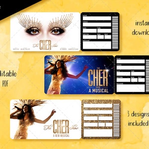 CHER SHOW Musical Surprise Ticket, Editable PDF, Printable Dance Theatre Faux Event Admission Souvenir Keepsake