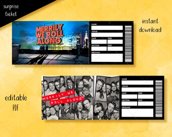 Merrily We Roll Along Musical Ticket, Editable Broadway Surprise Musical Theatre, Faux Ticket Event Admission Souvenir Keepsake