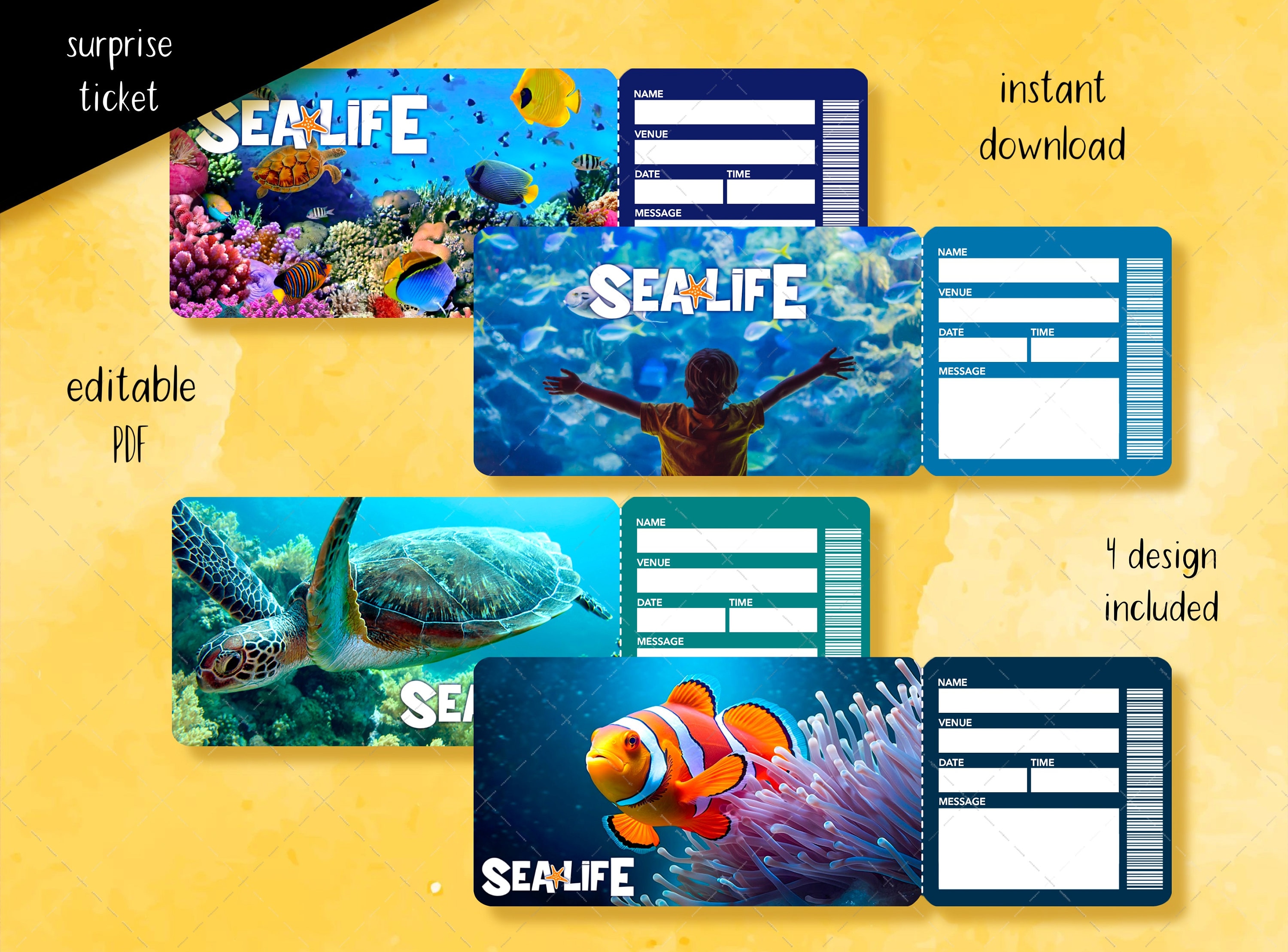 SEA LIFE Aquarium Ticket, Printable Surprise Ticket, Editable Faux ...