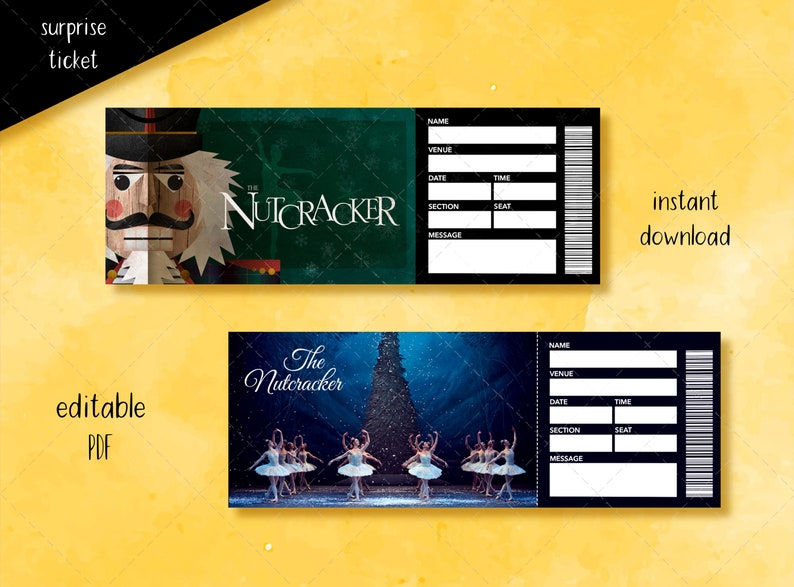 Printable Nutcracker Ticket, Broadway Surprise Ticket, Editable Musical