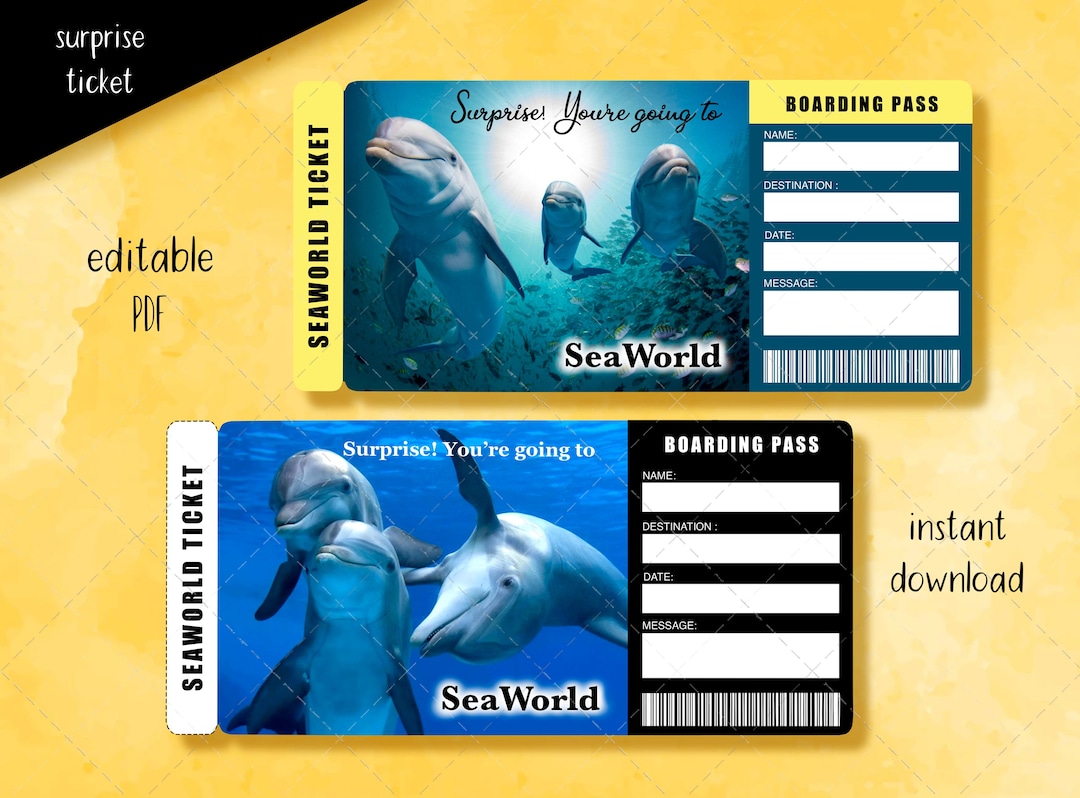 Seaworld Tickets, Printable Seaworld Ticket, Surprise Seaworld Vacation