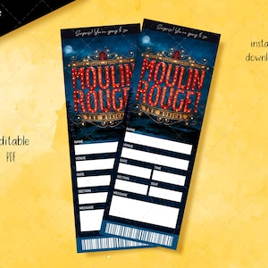 Druckbares Moulin Rouge Broadway-Ticket, bearbeitbares Musical-Ticket, Theater-Faux-Überraschungsveranstaltung, sofortiger Download